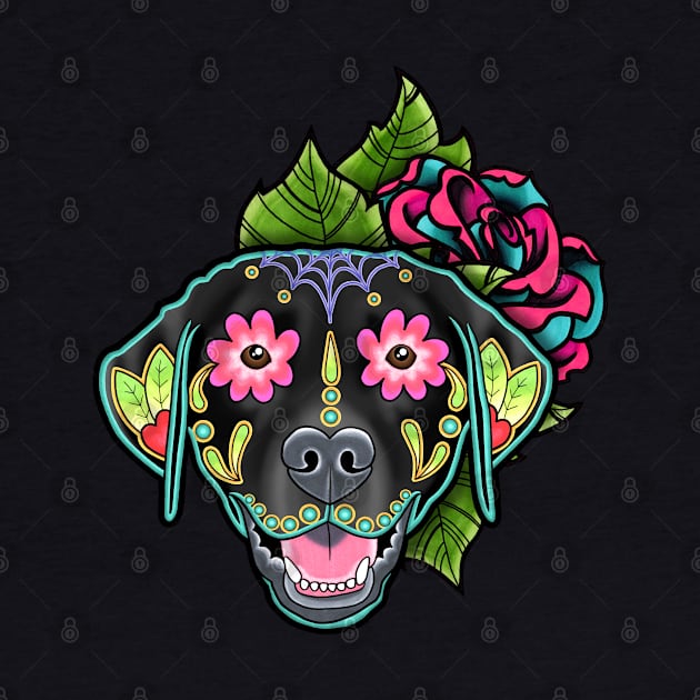 Labrador Retriever in Black - Day of the Dead Sugar Skull Dog by prettyinink